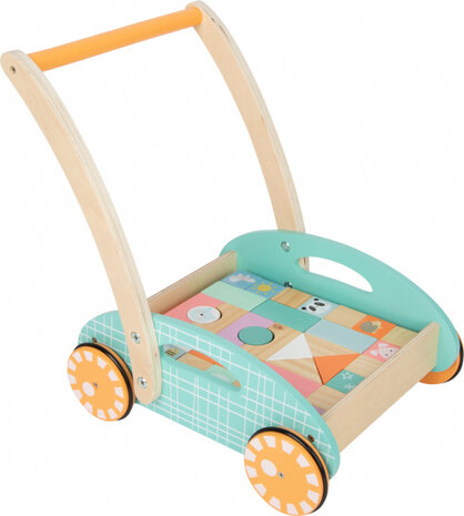 loopwagen auto junior 36 cm hout/staal blauw/oranje