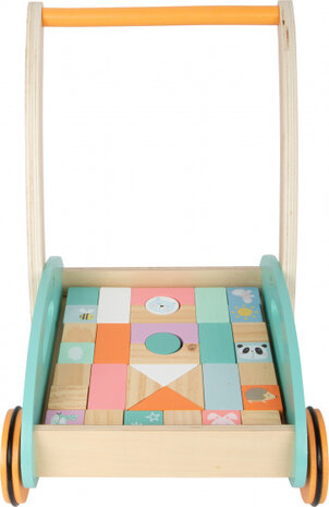loopwagen auto junior 36 cm hout/staal blauw/oranje