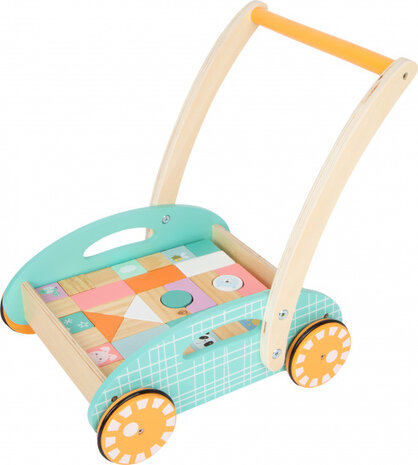 loopwagen auto junior 36 cm hout/staal blauw/oranje