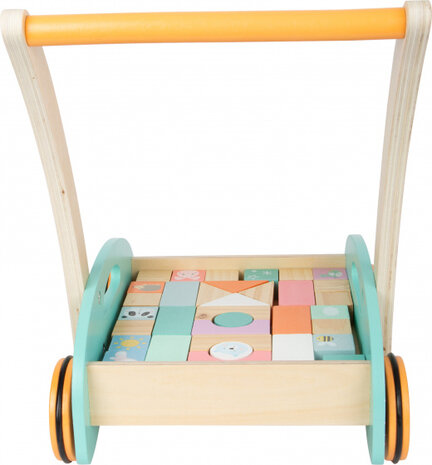 loopwagen auto junior 36 cm hout/staal blauw/oranje