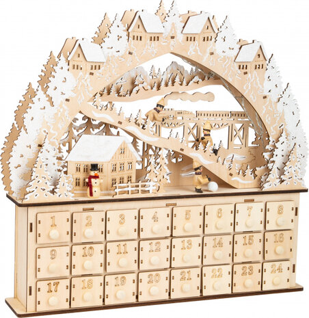 adventskalender sneeuw 42 x 7 cm hout beige/wit