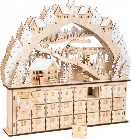 adventskalender sneeuw 42 x 7 cm hout beige/wit