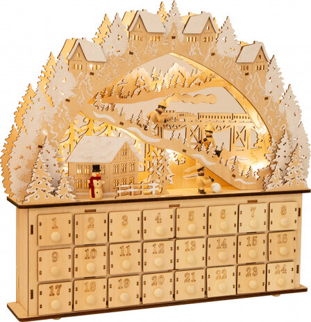 adventskalender sneeuw 42 x 7 cm hout beige/wit