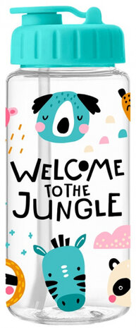 drinkbidon 400 ml jungle 16 cm transparant/blauw
