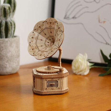 modelbouwset Grammofoon 18,5 cm hout 122-delig