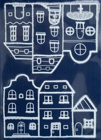 stickers huisjes 28,5 x 40 cm PVC wit/blauw 2-delig