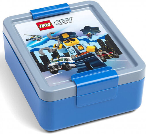 lunchset City jongens 17 x 13,5 cm pp blauw/grijs 2-delig