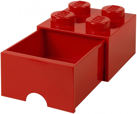 opbergsteen met lade 4 noppen 25 x 18 cm polypropyleen rood