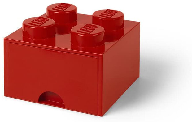 opbergsteen met lade 4 noppen 25 x 18 cm polypropyleen rood