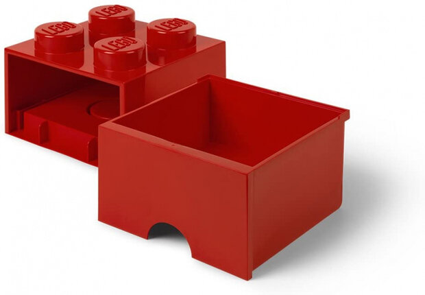 opbergsteen met lade 4 noppen 25 x 18 cm polypropyleen rood