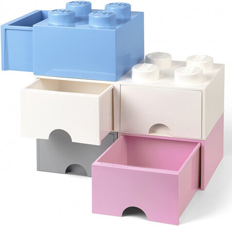 opbergsteen met lade 4 noppen 25 x 18 cm pp lichtblauw