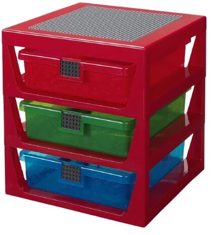 opbergrek 3 lades 34,5 x 37,5 cm polypropyleen rood