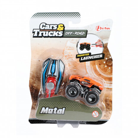 monstertruck Metal junior 6 cm staal oranje 2-delig