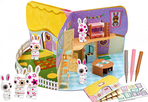 knutselset 3D-speelhuis konijnen 52 cm karton 13-delig