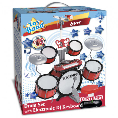 drumset Star junior 85 cm rood/wit/zwart 14-delig