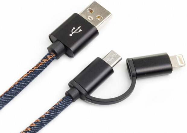 USB-telefoonkabel 99 x 1,7 cm textiel blauw