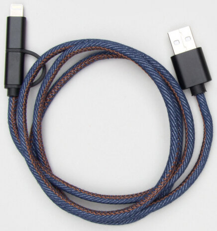 USB-telefoonkabel 99 x 1,7 cm textiel blauw