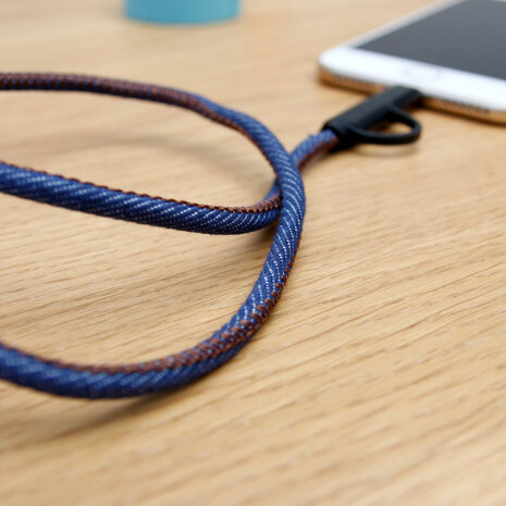 USB-telefoonkabel 99 x 1,7 cm textiel blauw