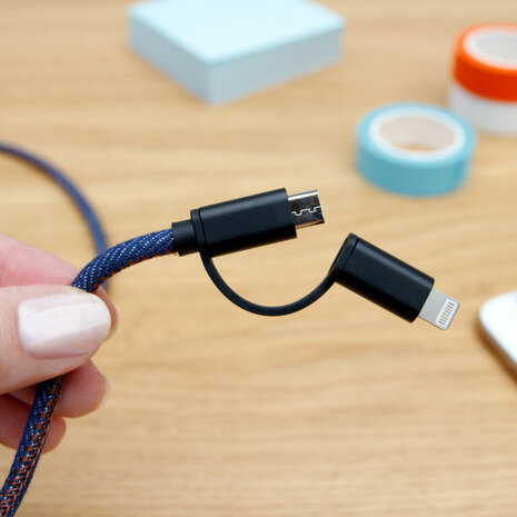 USB-telefoonkabel 99 x 1,7 cm textiel blauw