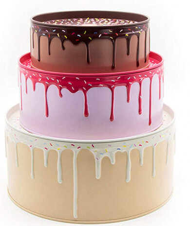 koektrommel cake 19,6 cm tin roze/bruin/wit 3-delig