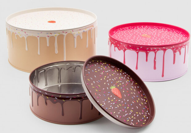 koektrommel cake 19,6 cm tin roze/bruin/wit 3-delig
