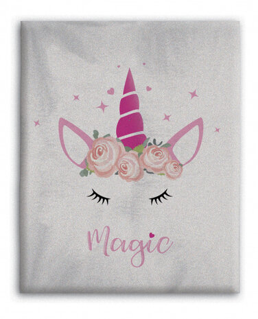 deken eenhoorn meisjes 130 x 160 cm fleece wit/roze