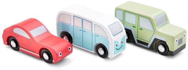 autoset junior hout rood/blauw/groen 3-delig