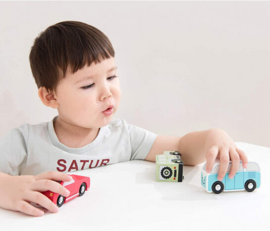 autoset junior hout rood/blauw/groen 3-delig