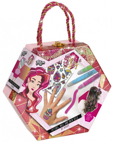 beautyset meisjes groen/blauw/roze 9-delig