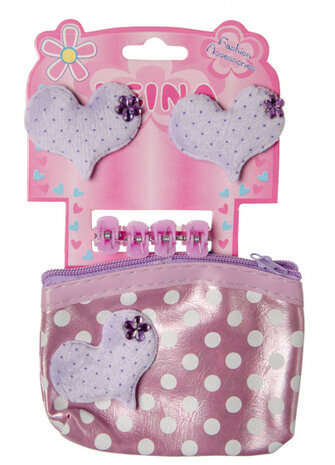 portemonnee hartje polyester paars 7-delig