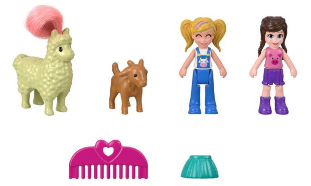 speelset Polly Pocket Farm Piggy 11,5 cm roze 7-delig