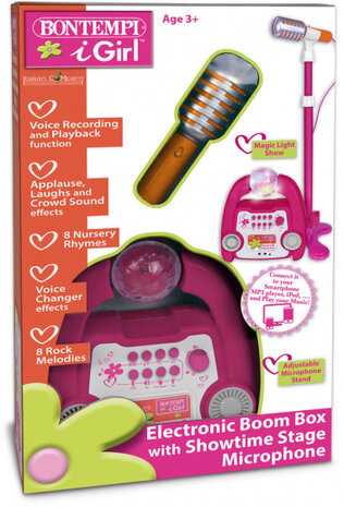 podiummicrofoon Boom Box meisjes 90 cm roze