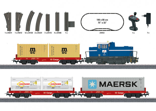 treinset containertrein H0 junior 190 cm 33-delig