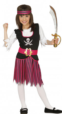 piratenjurk polyester zwart/roze maat 5-6 jaar
