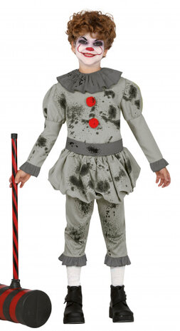 clownspak horror polyester grijs maat 3-4 jaar