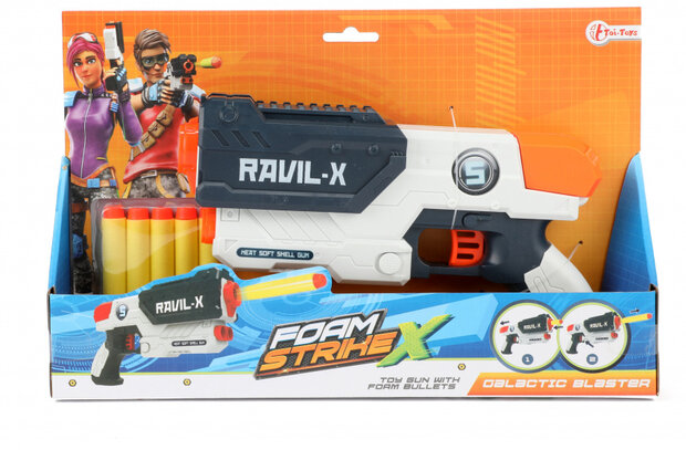 pistool Foam Strike X junior wit/grijs/rood 6-delig