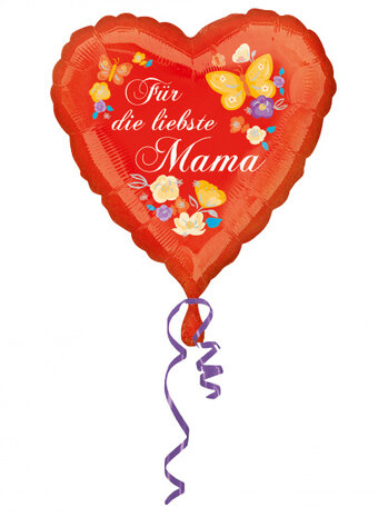 folieballon F&uuml;r die liebste Mama 43 x 43 cm rood