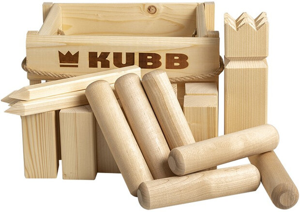 buitenspel Kubb junior 23 x 15 cm hout geel 22-delig
