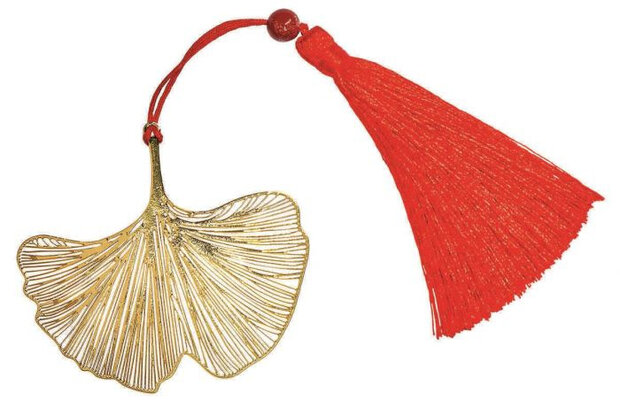 bladwijzer Omm For You Ginko 7 cm staal goud/rood