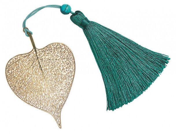 bladwijzer Omm For You Lotusblad 7 cm staal goud/groen