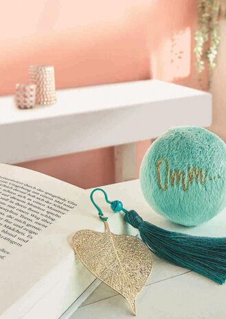 bladwijzer Omm For You Lotusblad 7 cm staal goud/groen
