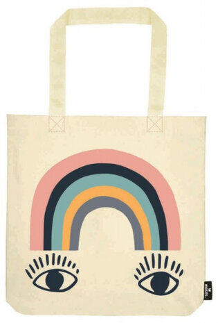 schoudertas Libri-x regenboog 39 x 42 cm katoen wit
