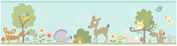 muursticker Wooland Animal 22,8 x 457 cm vinyl aqua