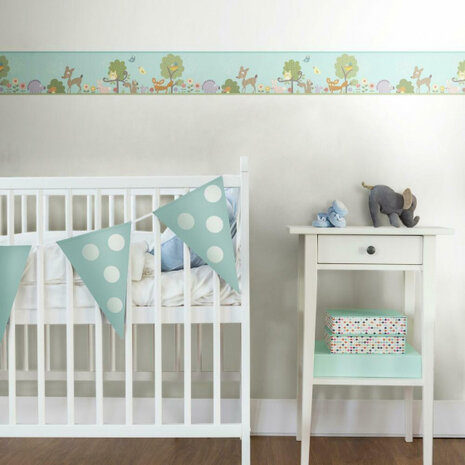 muursticker Wooland Animal 22,8 x 457 cm vinyl aqua