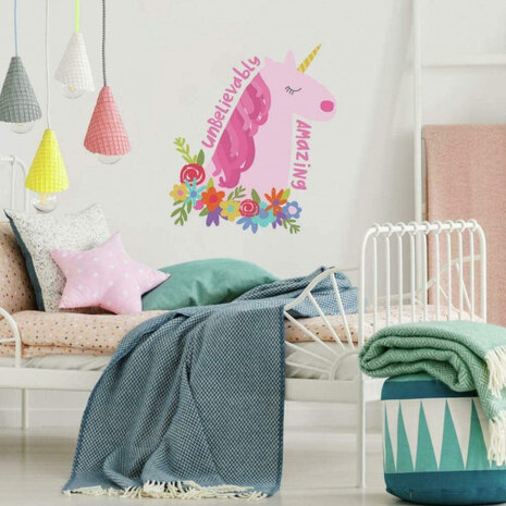 muurstickers Amazing Unicorn vinyl roze 10-delig