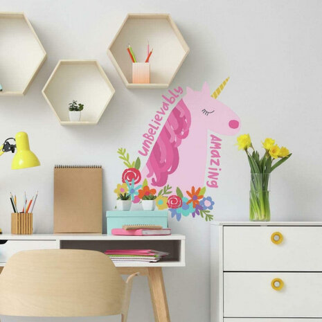 muurstickers Amazing Unicorn vinyl roze 10-delig