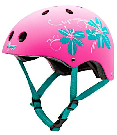 skatehelm Flower meisjes 52-54 cm ABS roze/blauw maat XS