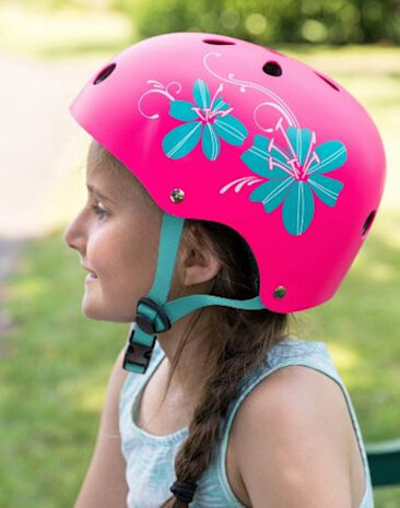 skatehelm Flower meisjes 52-54 cm ABS roze/blauw maat XS