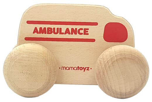 ambulance junior 15 x 8 cm hout naturel/rood