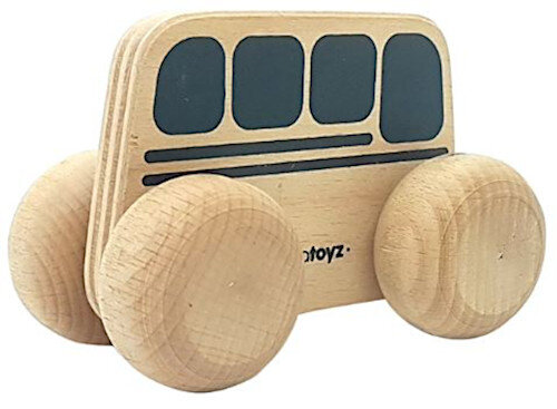 bus junior 15 x 8 cm hout naturel/zwart
